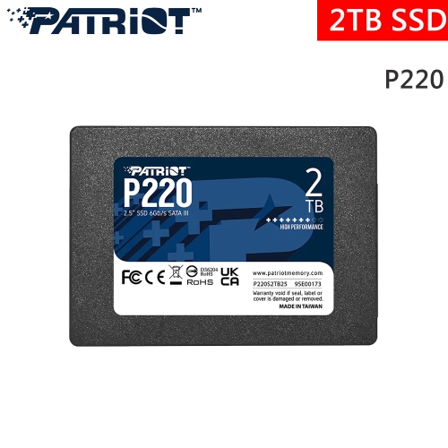 Patriot美商博帝 P220 2TB 2.5吋 讀550/寫500/3年保固