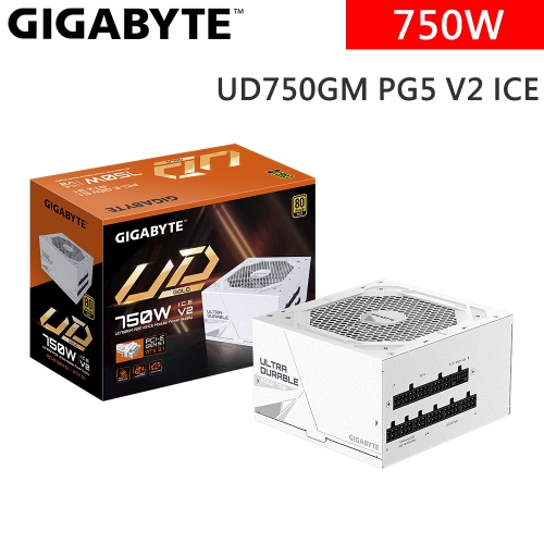 技嘉 UD750GM PG5 V2 ICE 750W/金牌/全模/主日系/OVP/OPP/SCP/UVP/OCP/OTP/10年保固